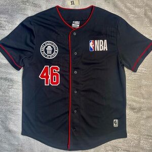 Black NBA Jersey with Buttom- Down Baseball-Style with Red Accents Size Small